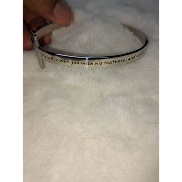 Psalm 91:4 Stainless Steel open cuff adjustable bracelet - - Picture 2 of 11